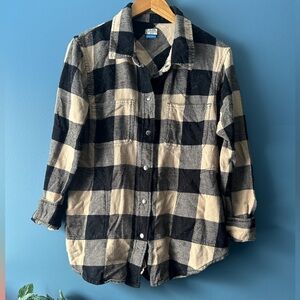 Kavu Black and Cream Plaid Button-Down Shirt